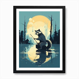 Raccoon Fishing By A River Illustration  Art Print