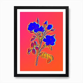 Neon White Rose Botanical in Hot Pink and Electric Blue n.0203 Art Print