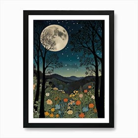 Moonlight In The Woods Style William Morris Art Print 5 Art Print