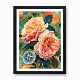English Roses Painting Rose With A Compass 4 Art Print