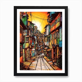 Painting Of Rio De Janeiro  In The Style Of Line Art 2 Art Print