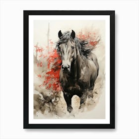 Horse, Japanese Brush Painting, Ukiyo E, Minimal 2 Art Print