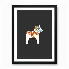 Swedish Dala Horse White On Dark Brown Art Print
