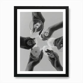 Cheers Black And White Champagne Vintage Bar Art Print