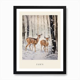 Winter Watercolour Fawn 2 Poster Art Print