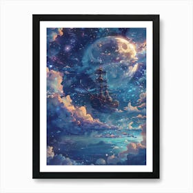 Fantasy Ship Floating in the Galaxy 6 Art Print