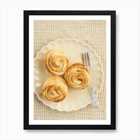 Three Cruffins On A Plate With A Fork Art Print