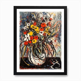 Anemone With A Cat 4 Abstract Expressionism  Art Print