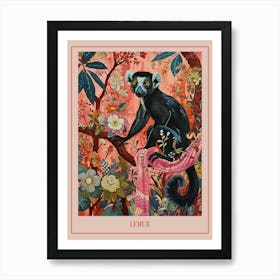 Floral Animal Painting Lemur 4 Poster Art Print