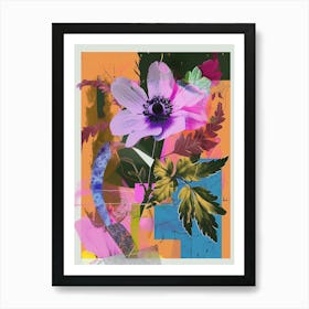 Anemone 2 Neon Flower Collage Art Print