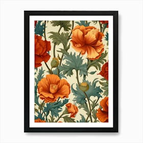 Seamless Pattern With Poppy Flowers Art Print