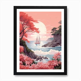 A Pretty Illustration Showcasing A Sailboat And The Ocean 4 Art Print