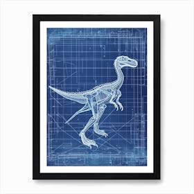 Velociraptor Dinosaur Blue Print Inspired 3 Art Print