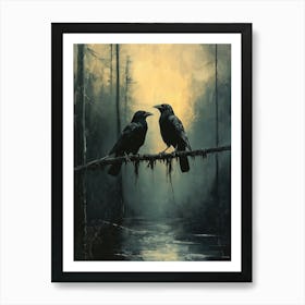 Gothic Art Of Two Ravens Perched On A Branch Art Print