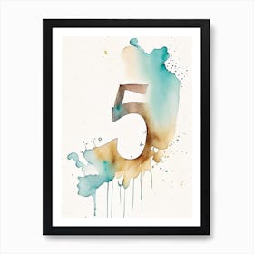 5, Number, Education Minimalist Watercolour 1 Art Print