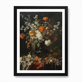 Baroque Floral Still Life Flax Flowers 1 Art Print