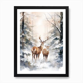 Winter Watercolour Deer 1 Art Print