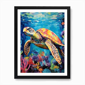 Colourful Sea Turtles In Ocean 1 Art Print