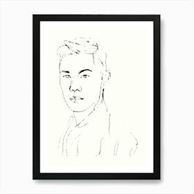 Portrait Of A Young Man Hand Drawing Line Art Art Print