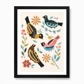 Folk Style Bird Painting Sparrow 1 Art Print