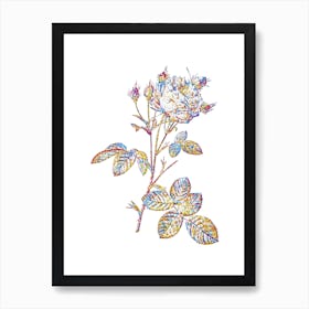 Stained Glass White Provence Rose Mosaic Botanical Illustration on White Art Print