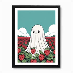 Cute Ghost In Strawberry Fields Illustration (35) Art Print