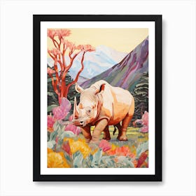 Rhino With Plants & The Sunrise 1 Art Print