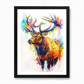 Elk Colourful Watercolour 3 Art Print