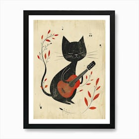 Black Cat Playing Guitar 1 Art Print