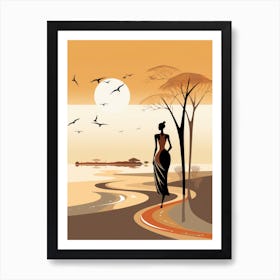 African Woman At Sunset 3 Art Print