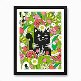 Kitten In The Spring Garden, Green background Art Print