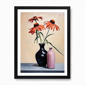 Bouquet Of Purple Coneflower Flowers, Autumn Fall Florals Painting 1 Art Print