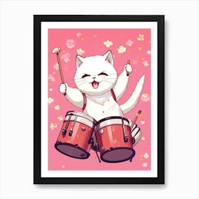 Kawaii Cat Drawings Singing 3 Art Print