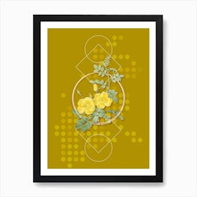 Vintage Yellow Sweetbriar Roses Botanical with Geometric Line Motif and Dot Pattern n.0101 Art Print