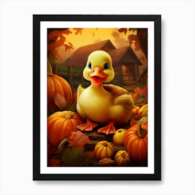 Pumpkin Cartoon Duckling 3 Art Print