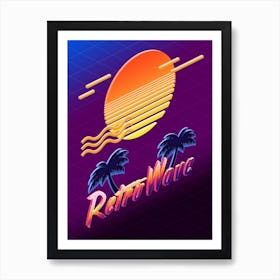 Isometric Retrowave: Sunset [synthwave/vaporwave/cyberpunk] — aesthetic poster, retrowave poster, neon poster Art Print