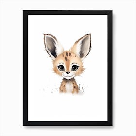 Watercolour Jungle Animal Baby Serval 3 Art Print