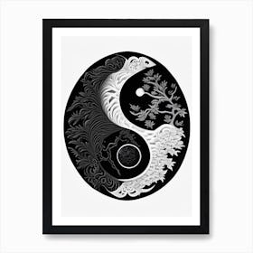 Minimal Yin and Yang 4 Linocut Art Print