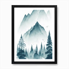 Mountain And Forest In Minimalist Watercolor Vertical Composition 335 Art Print