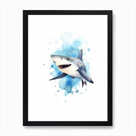 Cartoon Watercolour Whitetip Reef Shark 3 Affiche