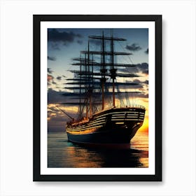 Sailing Ship At Sunset 7 Art Print