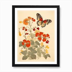 Butterfly Floral Japanese Style Painting 1 Art Print