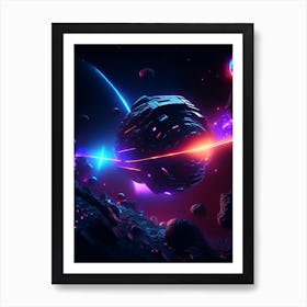 Asteroid Belt Neon Nights Space Art Print