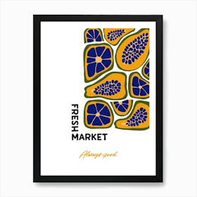 Orange and Papaya Fruit Poster, Fresh Market Wall Art, Exotic Tropical Decor, Housewarming Gift, Farm Fresh Art Art Print