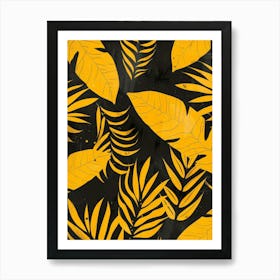 Tropical Leaves On Black Background Art Print