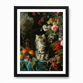 Cat & Fruit Rococo Inspired Painting 2 Art Print