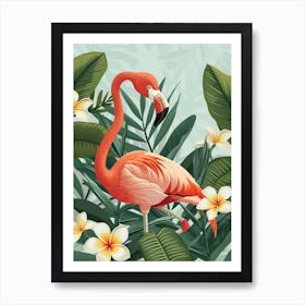 Jamess Flamingo And Frangipani Minimalist Illustration 1 Art Print