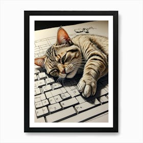 Cat Sleeping On A Keyboard Art Print