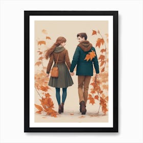 Dreamshaper V7 Men And Woman Holding Hands Tail The Leaves Coz 1 Art Print