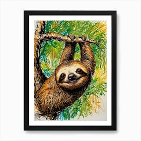 Sloth Hanging In Tree 2 Art Print